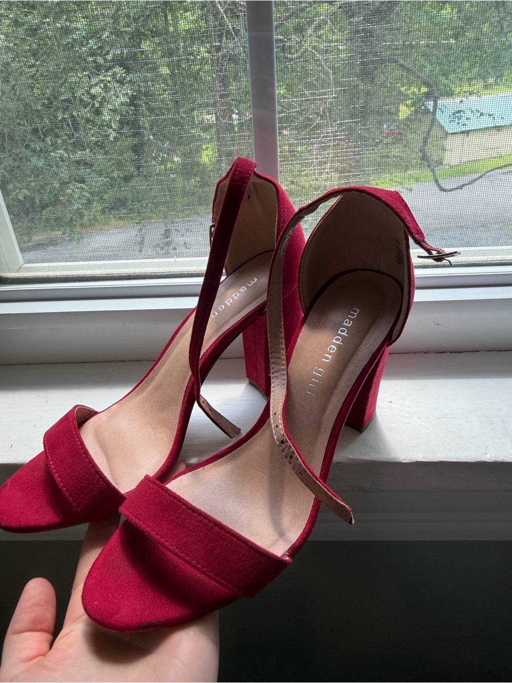 Madden Girl Wine Red Ankle Strap Block Heels